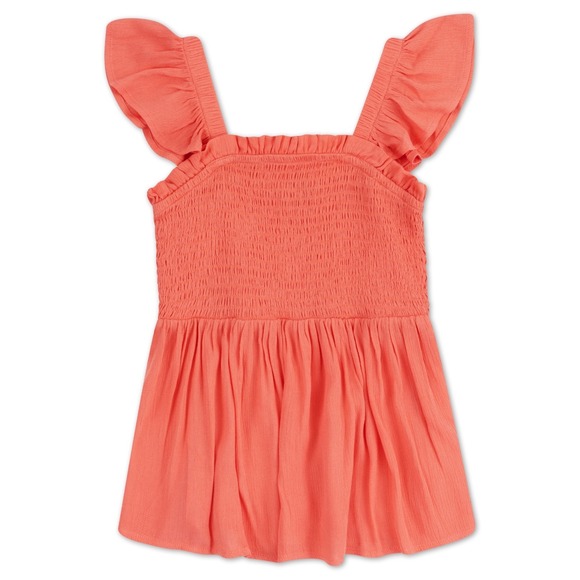 Speechless Big Girls Square Neck Flutter Sleeve Smocked Top - Coral - Size M - Picture 1 of 7